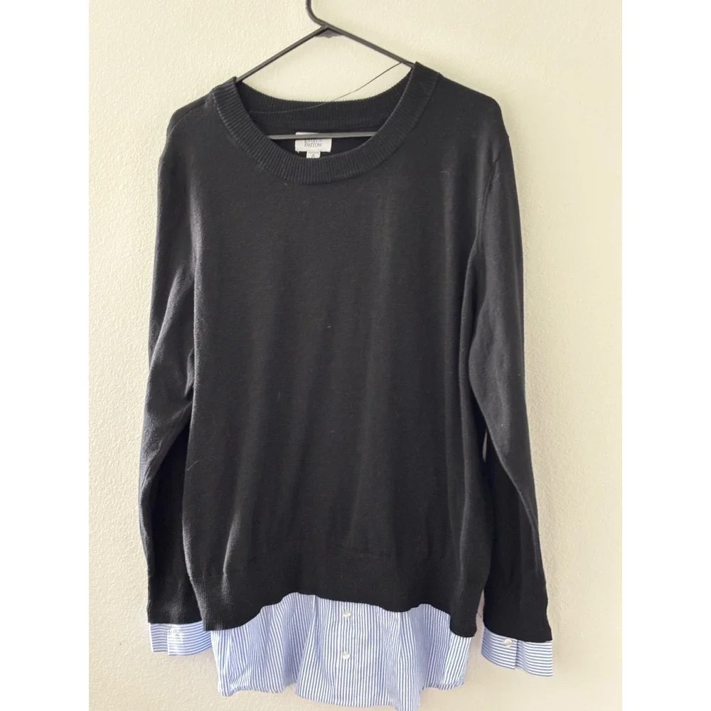 Croft & Barrow Womens Plus 2X Black Layered Sweater Blue Stripe Shirt Hem Top